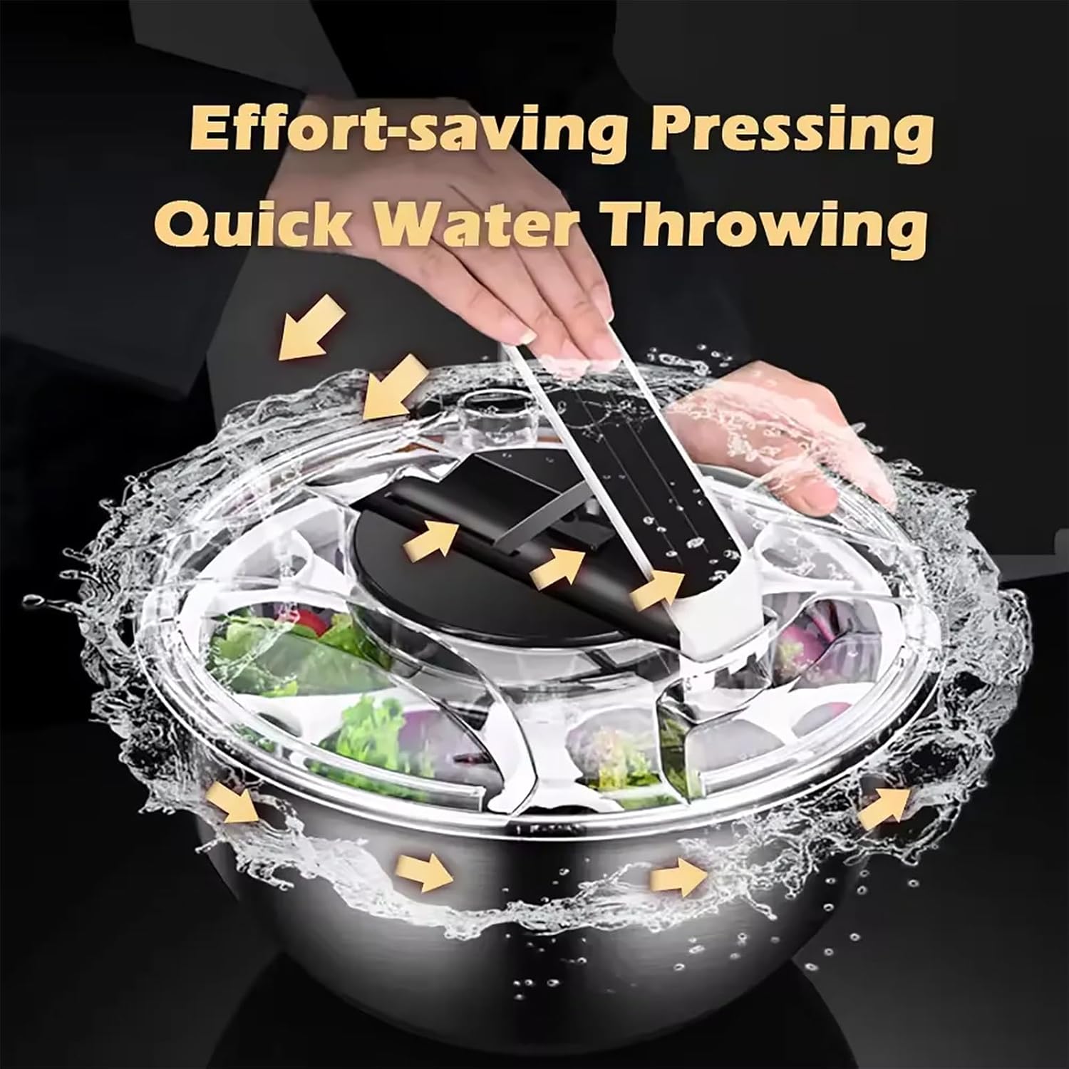 Stainless Steel Salad Spinner, Portable Salad Dryer with Rotating Handle, Double Layer Separation Design and 3.5L Large Capacity, Fast Efficient Dehydration and Easy to Cleaning, for Kitchen