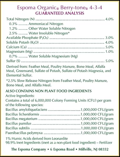 Miniatura 4 de Espoma Organic Berry-Tone 4-3-4 Fertilizante natural y orgánico y alimento vegetal para todas las bayas. Bolsa de 4 libras. Uso para plantar y