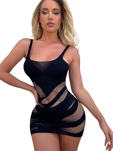 Floerns Women's Sheer Mesh Sleeveless Babydoll Slip Lingerie Nightgown - One Size - Black