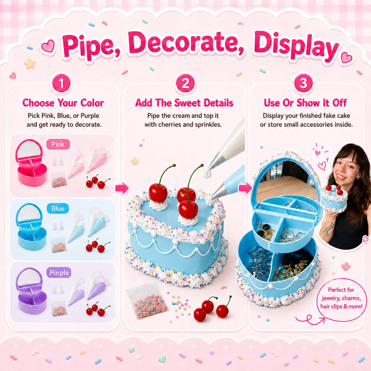 8/15以降値段を戻します　デコレーションの本　 Cake Decorating Amazon.com: Decoden Fake Cake Kit, Decorate a Heart Shaped Jewelry