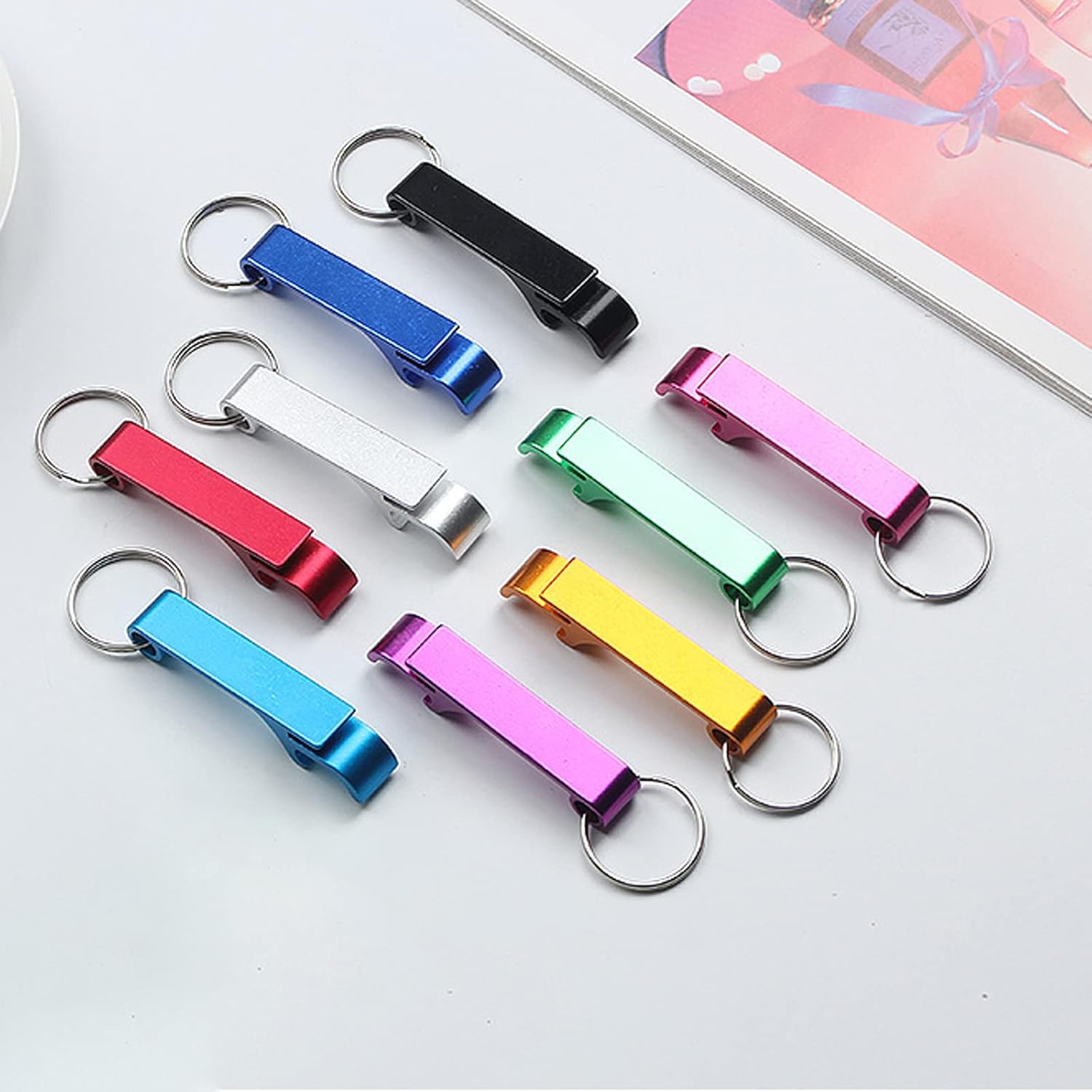 100pcs Personalized Custom Bottle Opener Keychain Bulk Wedding Favors with Engraved Logo Text Customized Beer Can Bottle Openers for Guests Party Graduation Father's Day Gifts