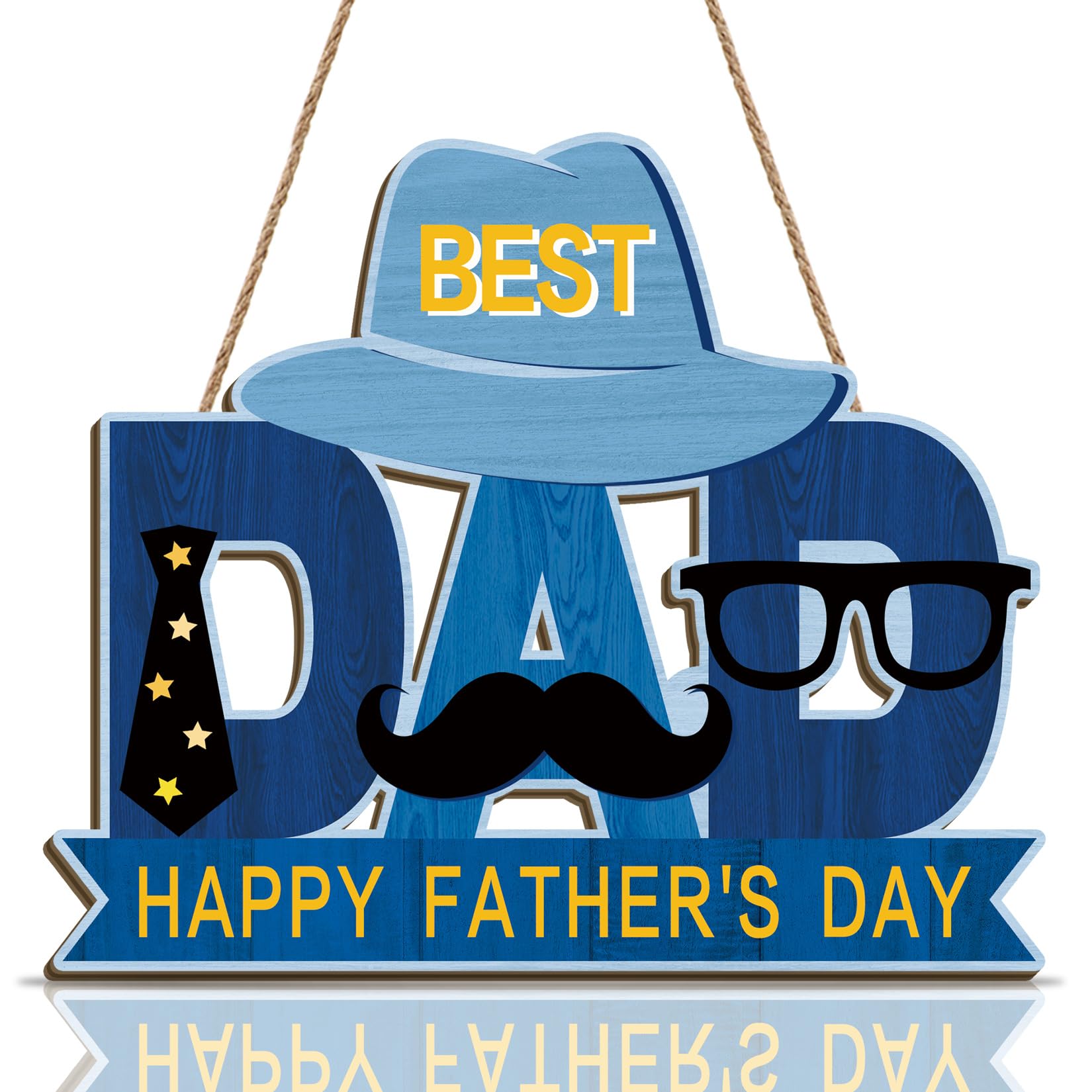 ANHUIB Best Dad Wall Art Happy Father's Day Hanging Sign Father's Day Wall Decoration for Men Workshop Wall Plaque Man Cave Wooden Ornament For Dad Grandpa Stepdad Birthday Gift from Son or Daughter — image 1