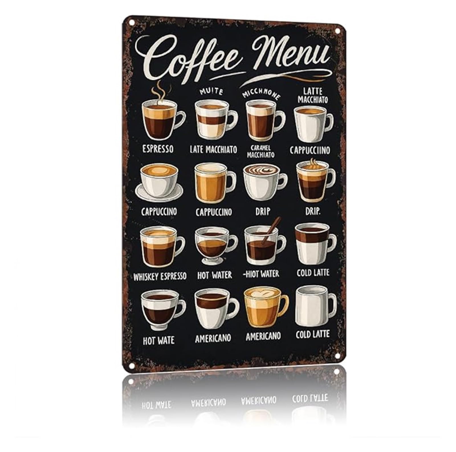 PKNVKZIDK Rustic Coffee Menu Board Metal Tin Sign with Espresso Drinks for Cafe Restaurant Business Decor 8 X 12 in