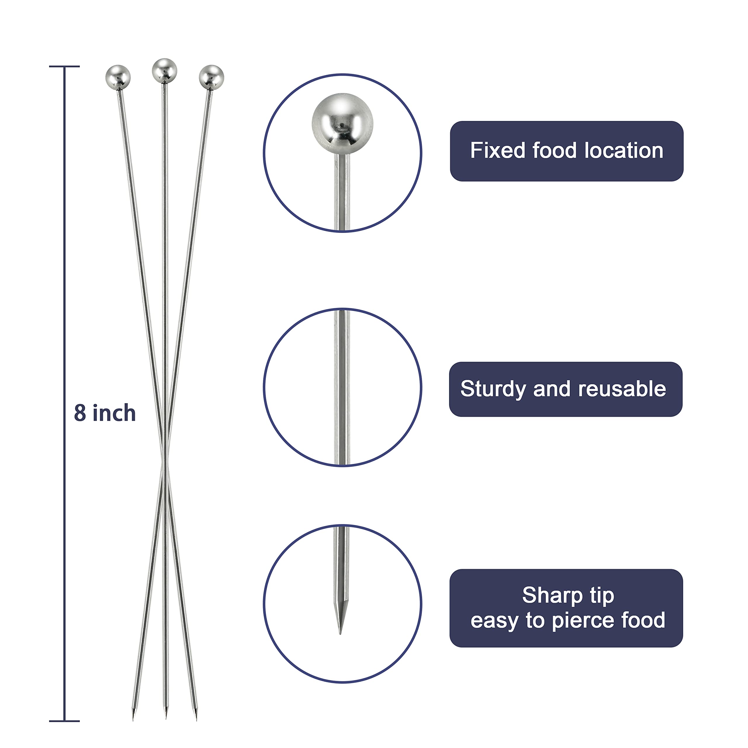 Lot de 15 brochettes à cocktail en métal 20,3 cm en acier inoxydable réutilisables pour boissons Mary Martini, olives, fruits