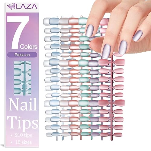 Laza 210pcs Glass bead Matte Cat Eye Press on Nails