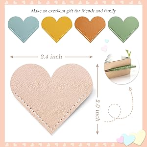 12 Pcs Leather Heart Bookmarks - Handmade Cute Page Book Marks for Reading Women & Book Lovers, Valentines Day Gifts, Teacher & Student Book Accessories for School Office Home Supplies (6 Colors)