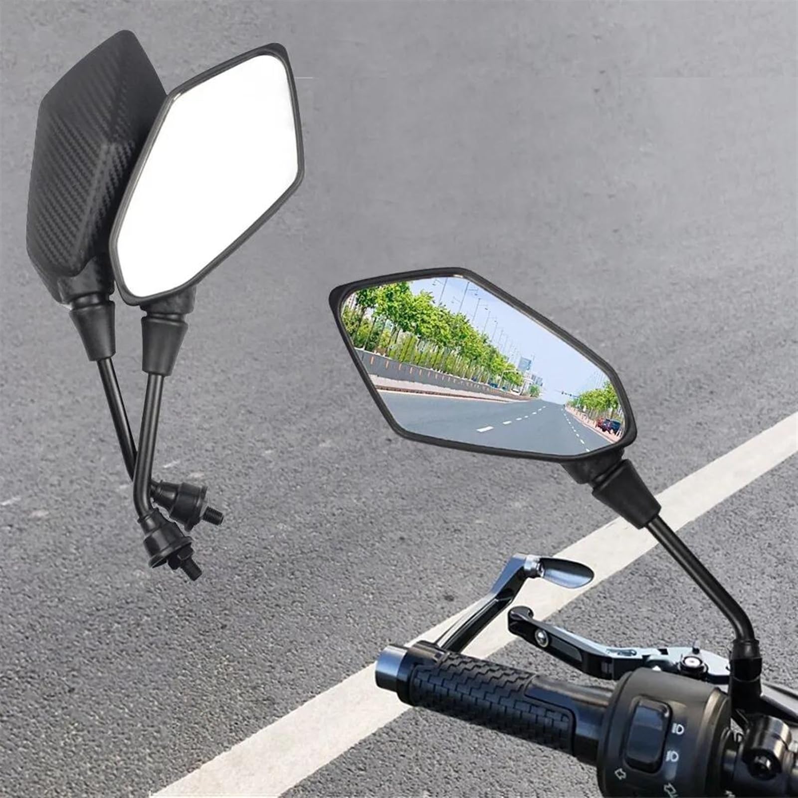 Rétroviseur Moto 2 Pièces Rétroviseurs Vélo Électrique Électrombile Arrière Convexe 8mm 10mm En Fiber Carbone Rétroviseurs Moto | 8mm