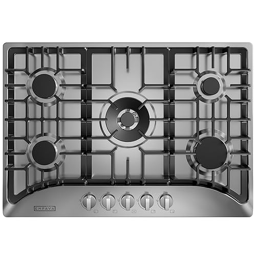 Empava 30 Inch Gas Cooktop with 5 World Class Made in Italy SABAF Burners, LPG/NG Convertible, Ideal RV Top Stoves for Kitchen, Stainless Steel