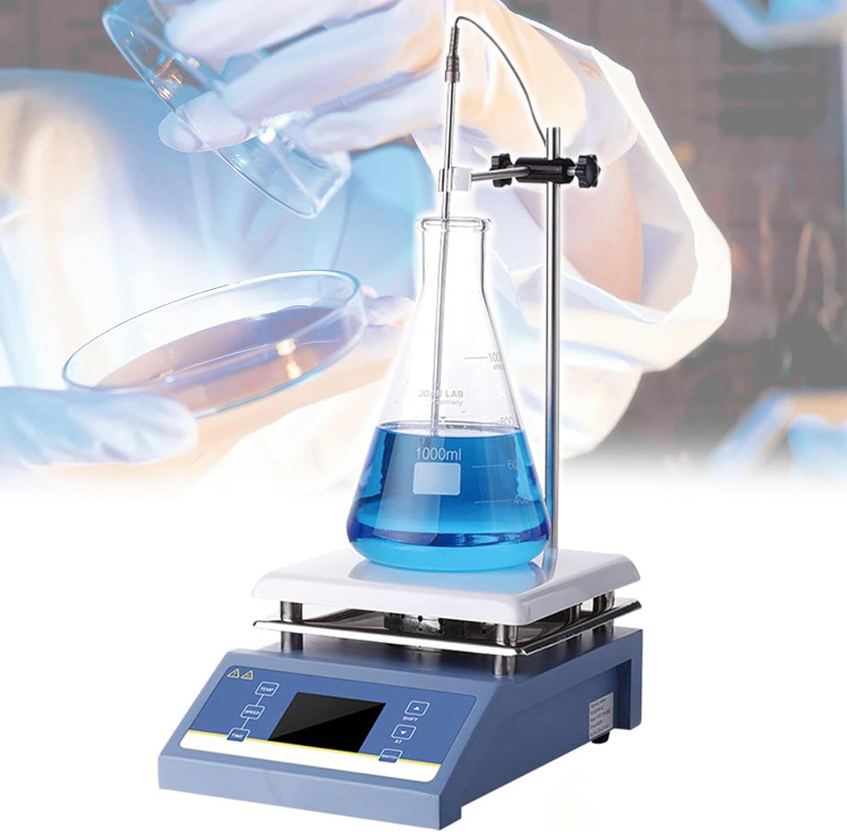 Wyposażenie laboratoryjne mieszadło magnetyczne 5 l, cyfrowy wyświetlacz/inteligentny przycisk, ogrzewanie/z czujnikiem temperatury, prędkość obrotu: 200-2000 obr/min, 600 W/1 szt