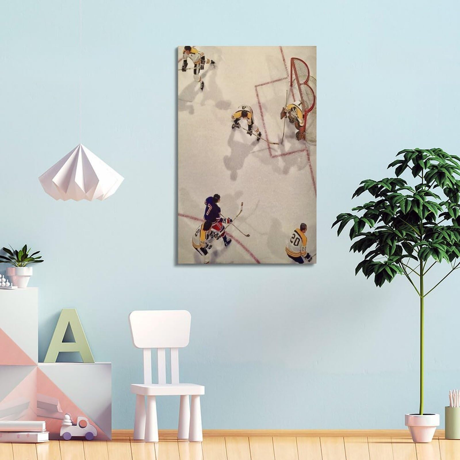 WIZIGM Stampa artistica da parete moderna su tela con immagine di documentario in stile documentario con scritta in inglese "Scramble in Front of Ice Hockey", 60 x 90 cm, con cornice