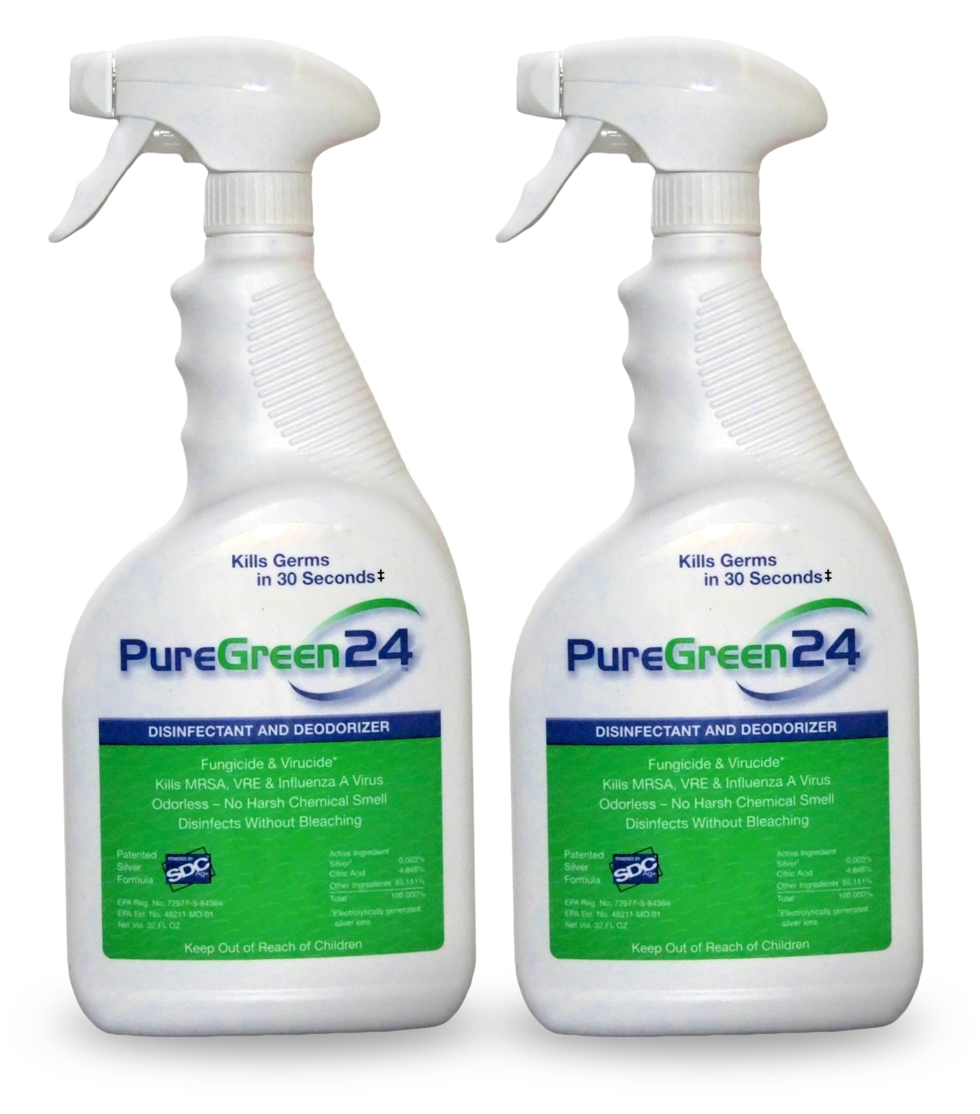 PureGreen24 Safe Effective Disinfectant Kills Deadly Germs including RSV COVID-19 Norovirus MRSA Staph 2026 flu Bird flu Contains