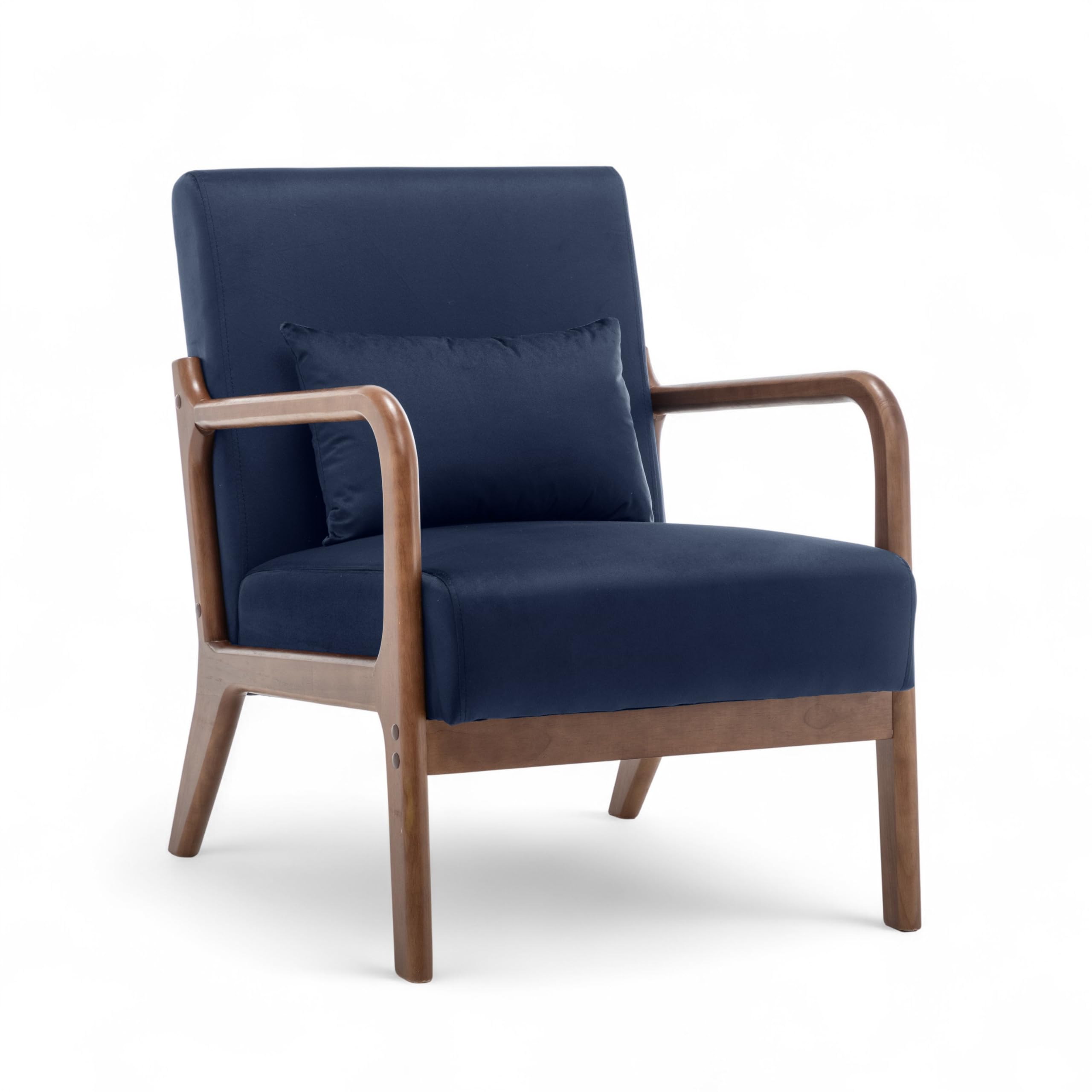 Cosy Navy Blue Velvet Accent Chair for Living Room with Lumbar Cushion | Small Velvet Armchair with Wooden Frame for Reading, Relaxing, Nursery | Solid Wood Frame & Durable Fabric - HERTFORD