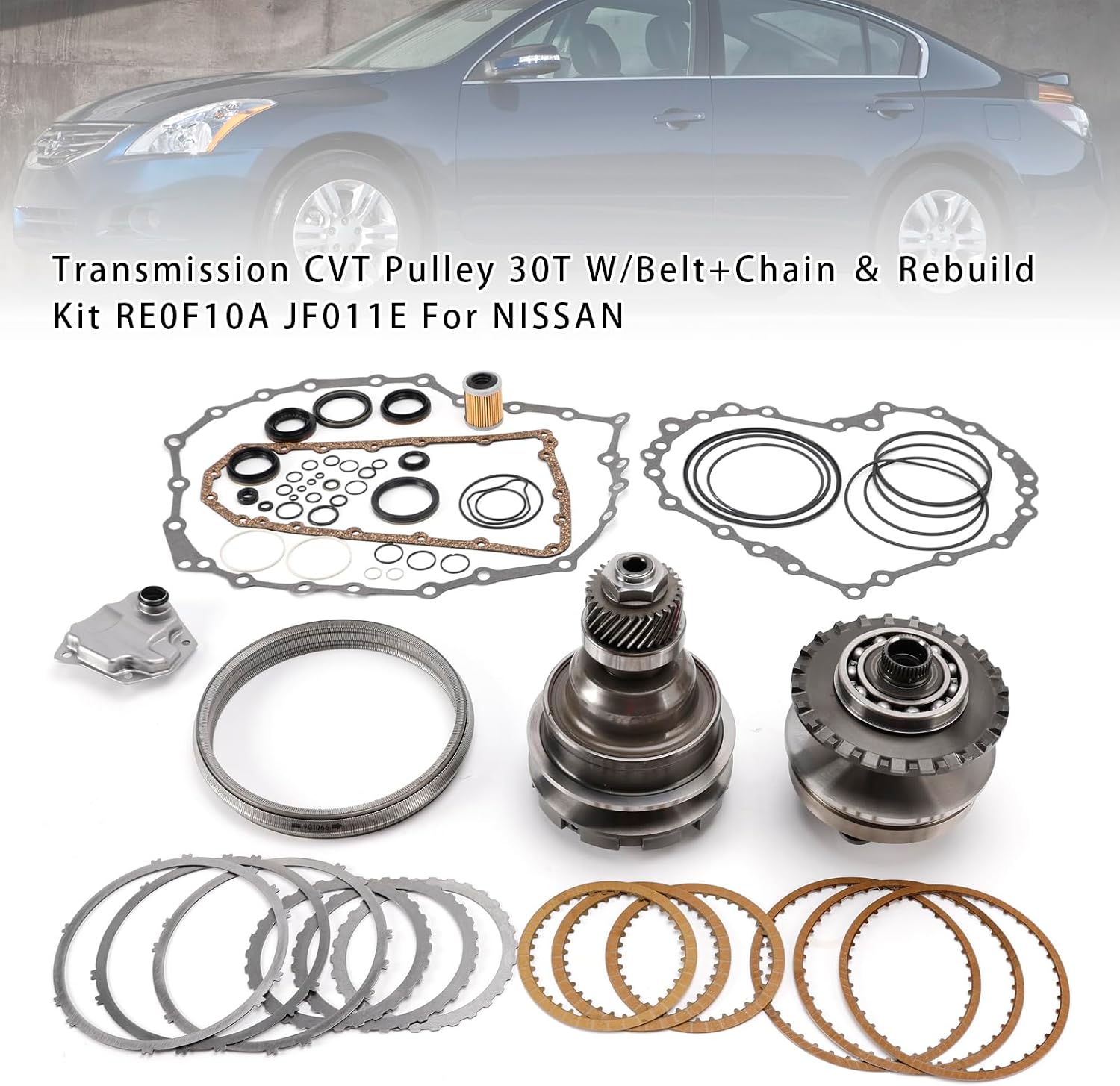 Transmission CVT Pulley 30T W/Belt+Chain ＆ Rebuild Kit RE0F10A JF011E For NISSAN Altima 09-2012, Rogue 09-2012, Sentra 07-2012, Versa Hatchback 2006-13