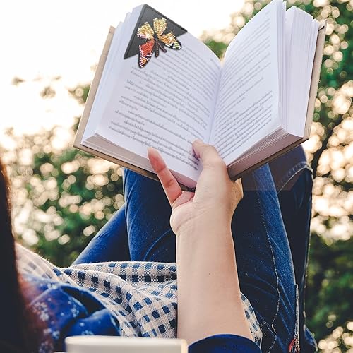 Miniatura 4 de Ireer Juego de 12 marcapáginas de esquina con pintura de diamante, mandala flor, mariposa, 5D, marcadores de libro de páginas, manualidades con