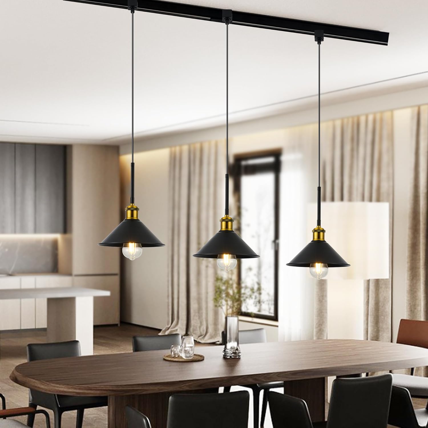H Type Track Pendant Lighting Black Industrial Ceiling Track Hanging Light Fixtures Pendant, Compatible with H Type Track Lighting Rail, E26 Socket,3 Pack (Bulbs Not Included)