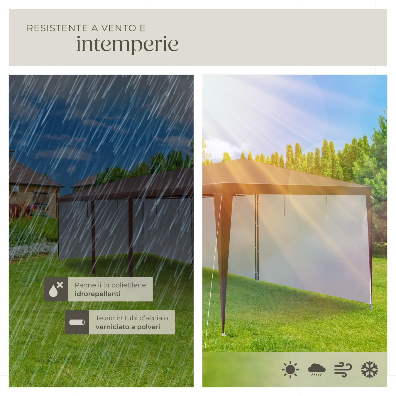 tectake® Gazebo Esterno Resistente 3x9 m, 8 Pannelli Laterali Rimovibili, Impermeabile, Struttura in Acciaio, Copertura UV, Tendone per Feste, Matrimoni, Campeggio, Gazebi Terrazzo Esterno - Rustico