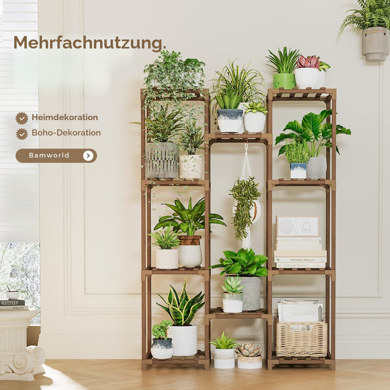 Bamworld Pflanzenständer Blumenständer Hoch Pflanzentreppe Blumenständer für Draußen Pflanzenregal Terrasse Balkon Gartendekor Braun