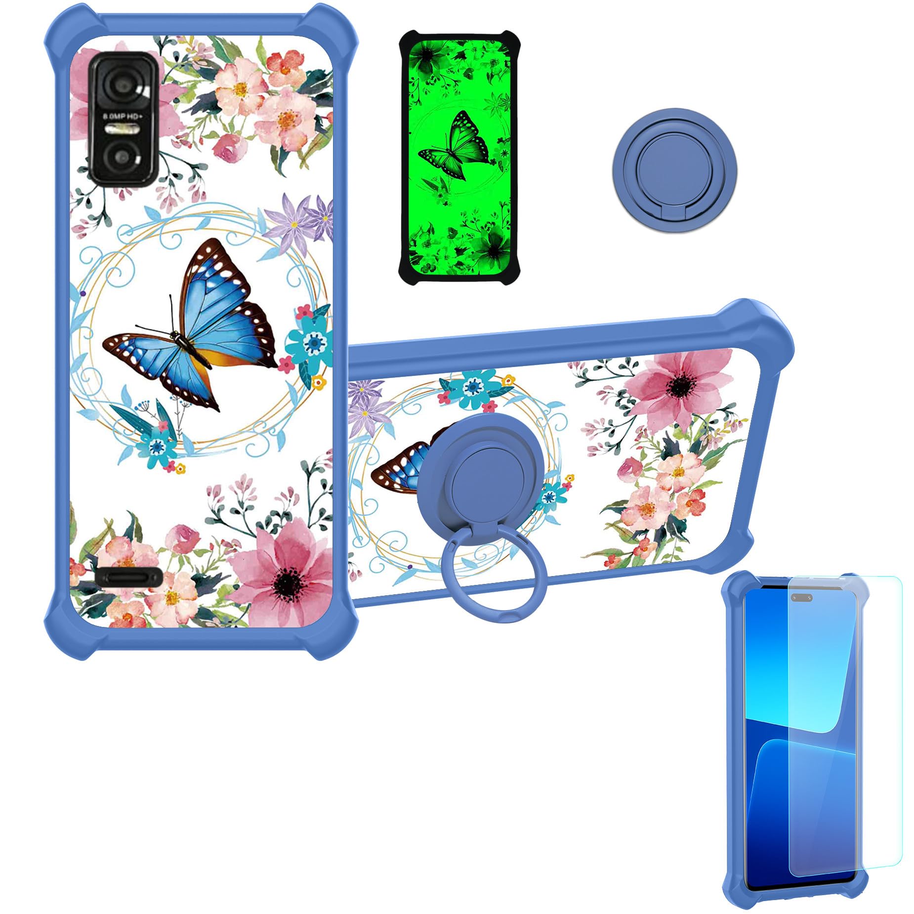 Case for DIALN X62 Case Compatible with DIALN X62 Phone Case Cover [with Tempered Glass Screen Protector][Ring Support][Luminous Effect] YGL-LHD