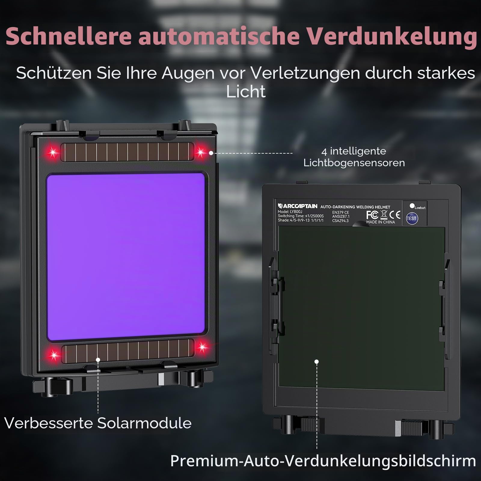 ARCCAPTAIN 100x93mm Großes Sichtfeld Automatik Schweißhelm