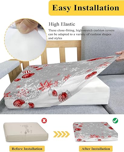 Miniatura 5 de Fundas de cojín elásticas de Navidad para sofá, seccional, individual, en forma de T, protector para muebles con parte inferior elástica, bolas