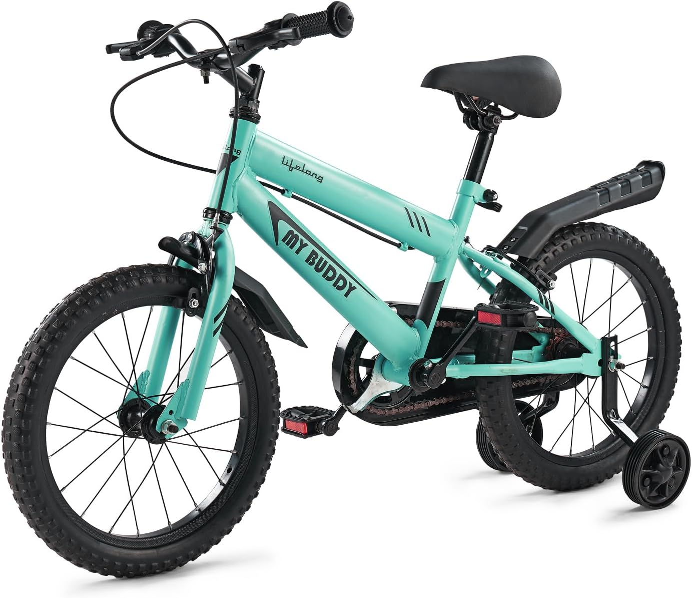 Lifelong 16T Cycle for Kids 4 to 8 Years - Bike for Boys and Girls - 95% Pre-Assembled Frame Size: 12" - Suitable for Children 3 Feet 8 Inch+ Height - Unisex Cycle (MyBuddy, Green),Rigid