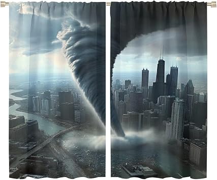 Gothic Tornado City Blackout Curtains for Bedroom/Living Room, Buildings Destruction Thermal Insulated Curtains Rod Pocket Window Drapes, 2 Panels/Each 36" W x 63" L