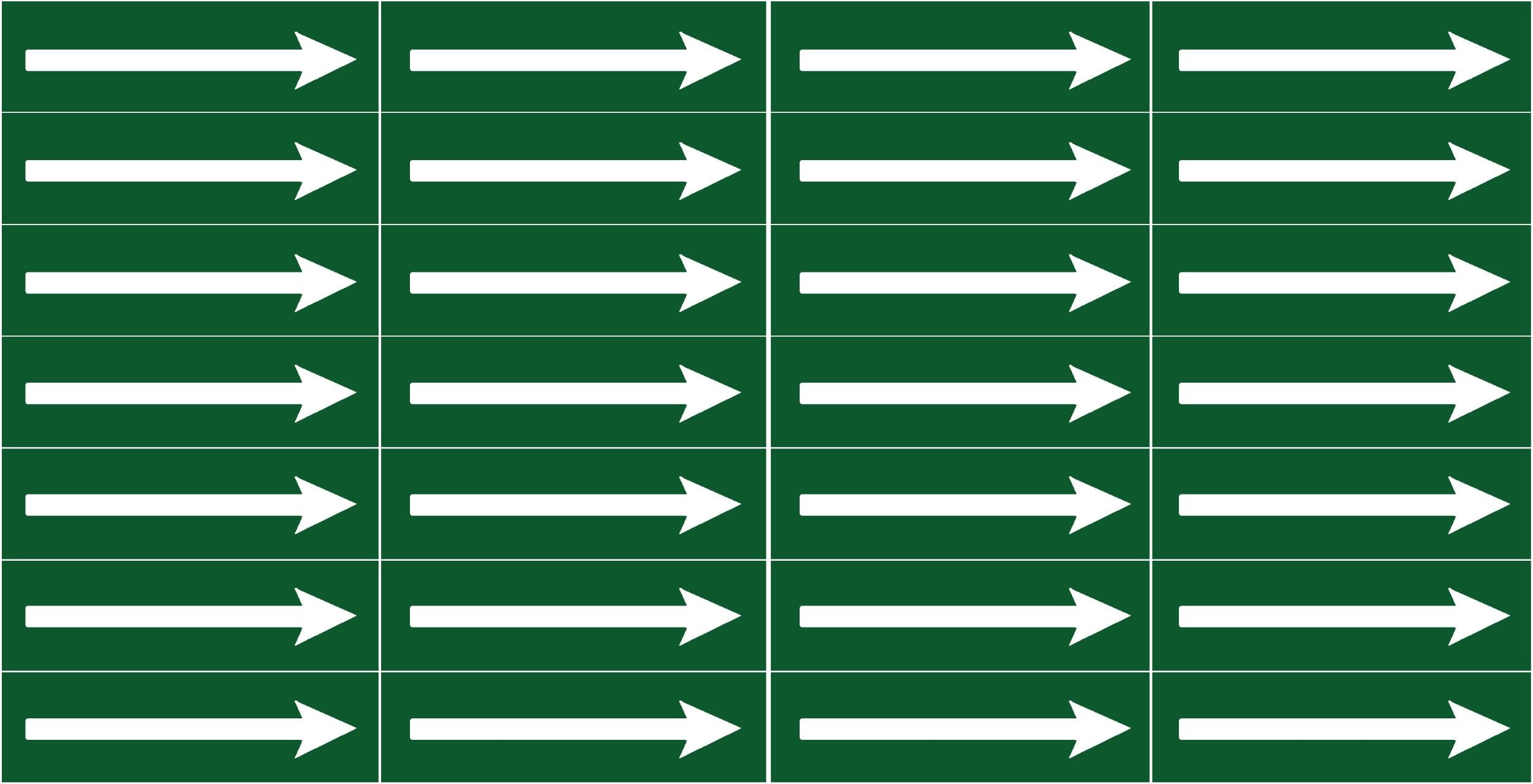 Arrow (Indicating Arrows)____Gas or Water Pipe or Tubing Labels__<PACKAGE OF 56 LABELS> 3/8" Height, 1-1/2" Width, White Arrow on Green Background, TEMPO GAS SYSTEMS High-visibility, Industry-standard Information and Safety Labels