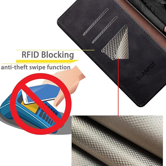 SUANPOT for Samsung Galaxy Note 10+/10 Plus 6.8 with RFID Blocking Leather Wallet case Credit Card Holder, Flip Folio Book Phone case Cover for Women Men for Note10 Plus case Wallet Black