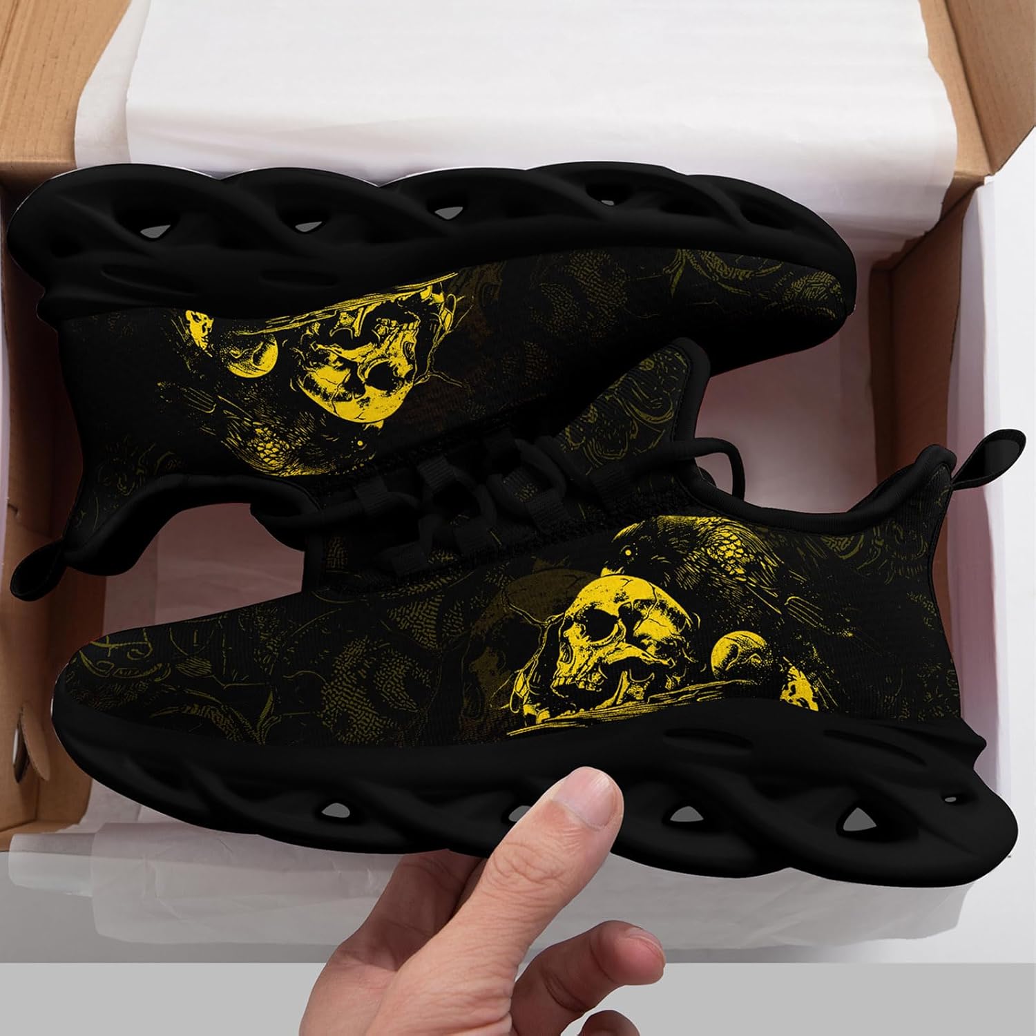 Men's Gothic Skull Running Shoes, Punk Rock Breathable Cushion Sports Walking Sneakers Gym Jogging Tennis Shoes