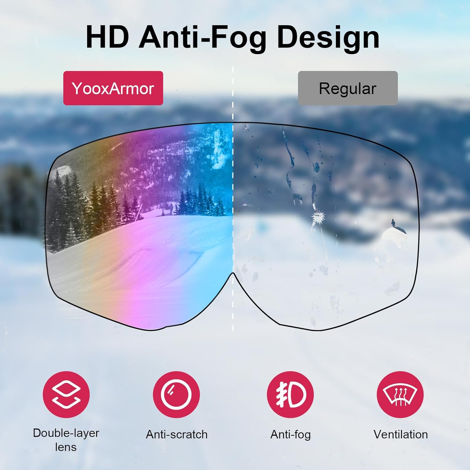 Vedere laterală ochelari de schi și detalii