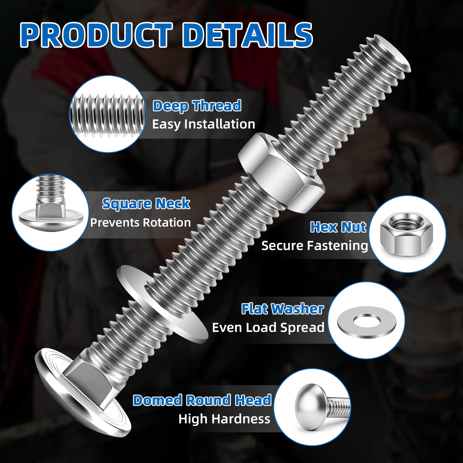 Mellewell Stainless Steel Carriage Bolt Kit - 12 Sets -3 Mellewell Stainless Steel Carriage Bolt Kit - 12 Sets -3