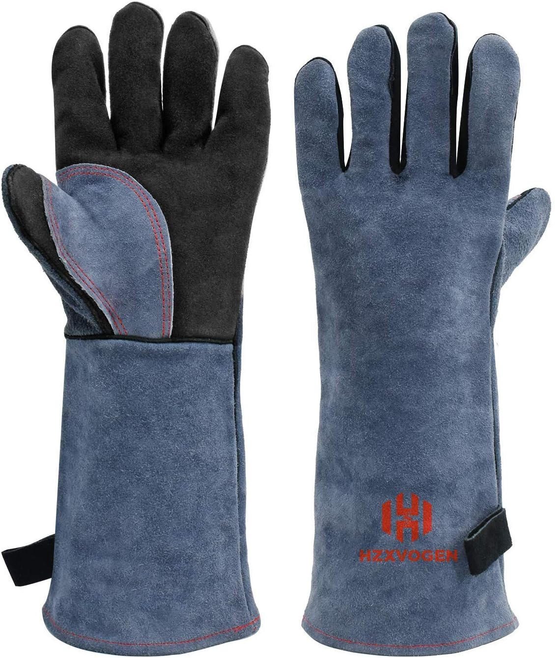 H HZXVOGEN Welding Gloves Fireplace Gloves Fire Heat Resistant 932℉ Fireproof Leather Mitts for Stove BBQ Grill Oven MIG TIG