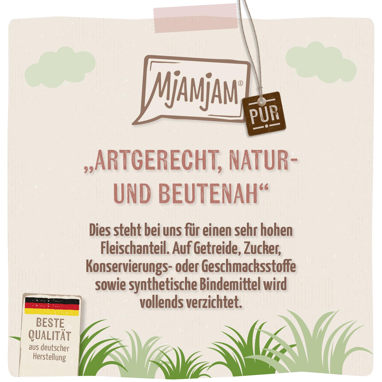 MjAMjAM – Premium Nassfutter für Katzen - Purer Fleischgenuss – vorzüglicher Strauß pur, 6er Pack (6 x 400g), getreidefrei mit extra viel Fleisch