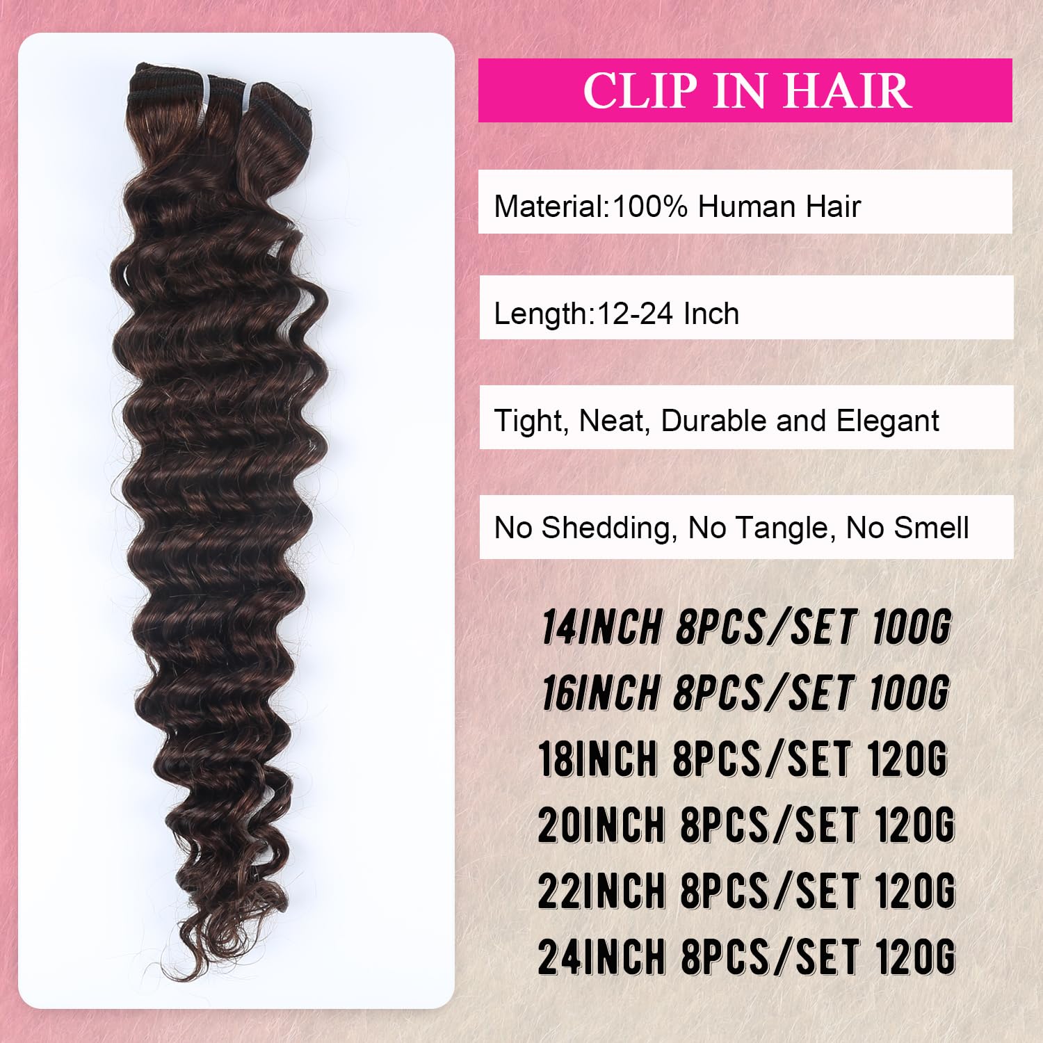 Dunkelbraune Clip in Haarverlängerungen Aus Echtem Menschenhaar, 18 Zoll 45CM 120g 8Stück #2 Braune Echthaarverlängerungen Weiche Tief Gewellte Lockige Clip in Extensions Aus Remy Echthaar Für Frauen