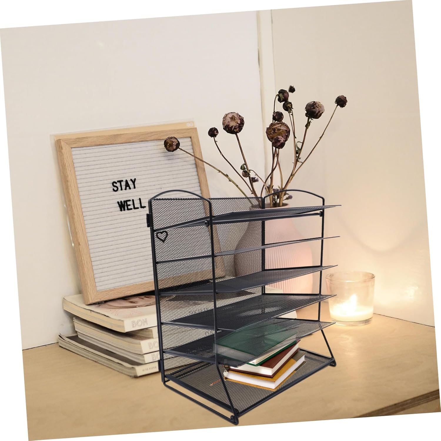 1Set Multi Layer File Document Organizer Detachable Iron File Holder for Office Mesh Desktop Storage Rack for Magazines Books and Folders