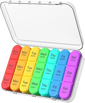 Daviky Pill Organizer 3 Times a Day, Weekly Pill Box 7 Day, Daily Medicine Organizer Case to Hold Vitamins and Medication