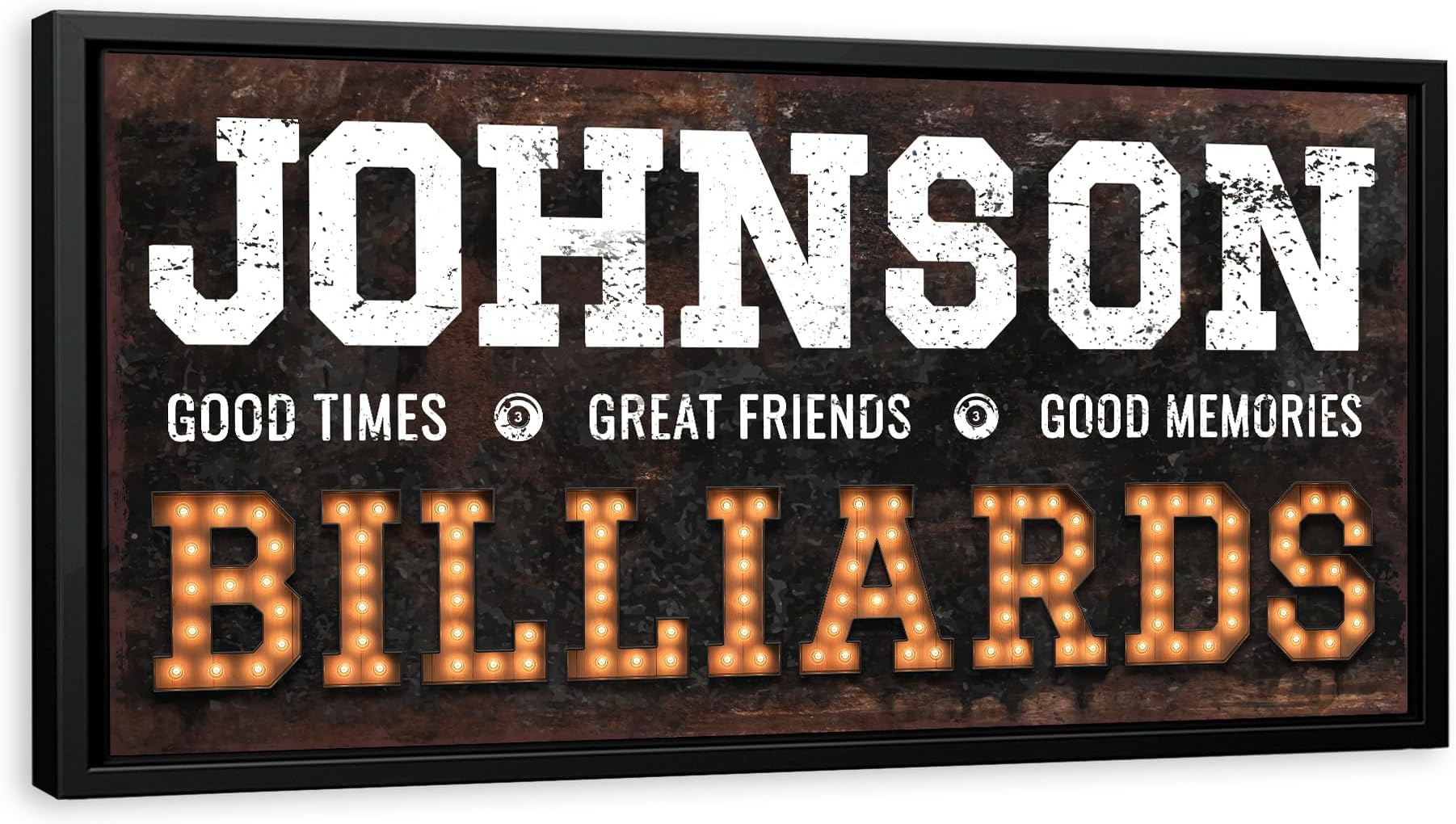 Awesometik Billiards Night Sign Personalized Canvas Wall Decor with Custom Family Name Vintage, Custom Billiards Bar Room, Accessories for Men Him Boys Pool Hall Entertainment Game Room Basement