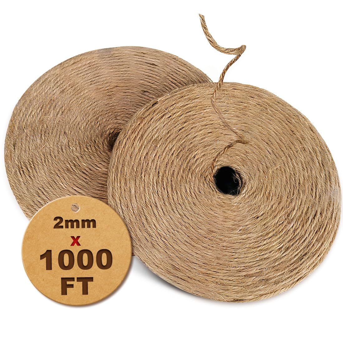 1000FT Natural Jute Twine String Bulk Hemp Rope Cord for Crafts Gardening Gift Wrapping Wedding Décor Packing Material Burlap Ribbon Christmas Knitting Macrame Decoration (Brown 2mm* 1000ft) Brown ( 2mm ) 1000ft (305m)