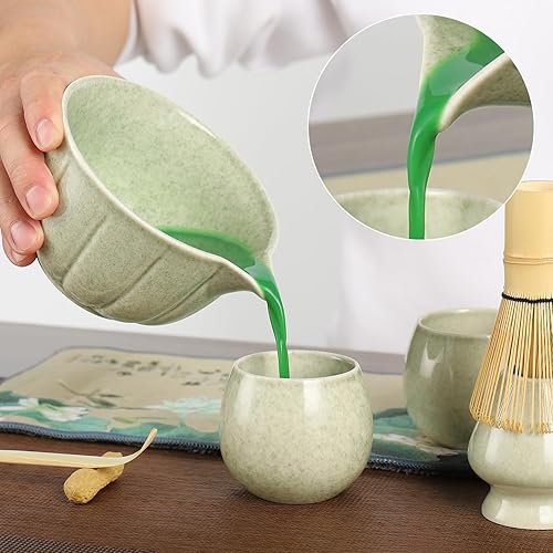 Miniatura 5 de Juego de 10 batidores matcha, 13 onzas, con 2 tazas, juego completo de matcha para ceremonia de té matcha, elegante juego de té Matcha para los