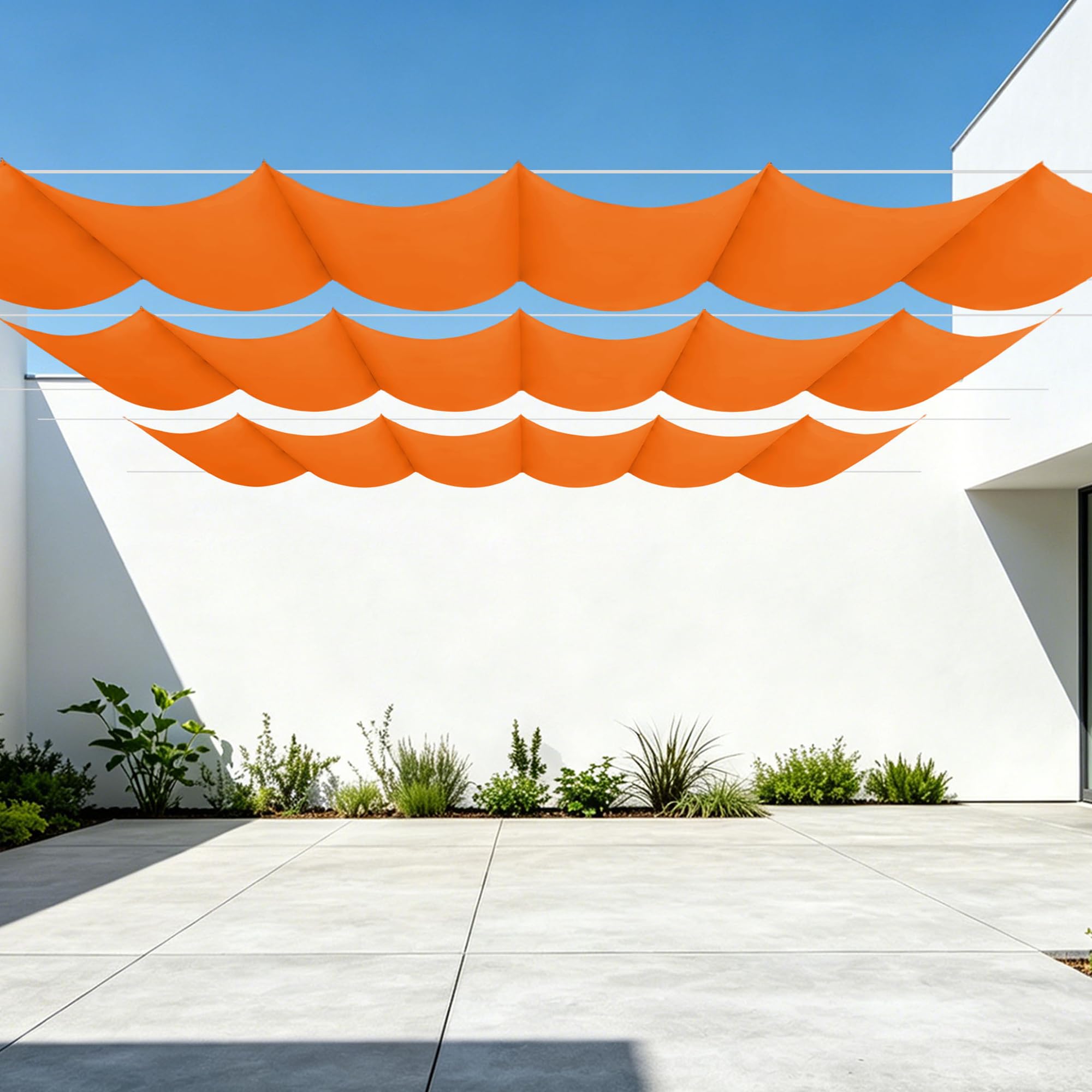 Voile d'ombrage rétractable vague 700 x 350 cm avec cordons bâche imperméable