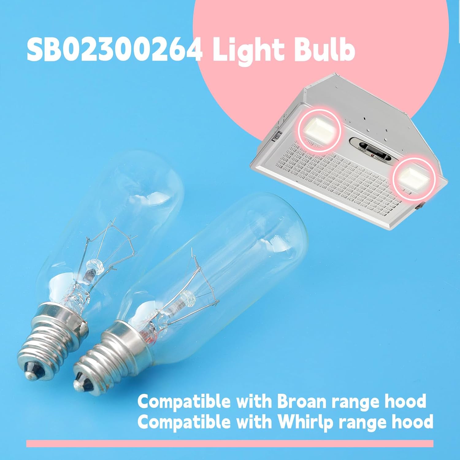 SB02300264 40W Light Bulb Replacement for Broan for Whirlp Range Hood PM250-A PM250-B PM390 PM390-HS PM390S PM390WW RM50000 RM503001 RM503004, Replace B02300264 WP8190806, E12 Base 2 PCS - Image 2