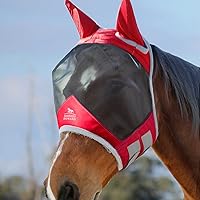 Vista 14 de Harrison Howard CareMaster Pro - Máscara luminosa para moscas de caballo, gran espacio de ojos estándar con orejas, protección UV para caballo rojo