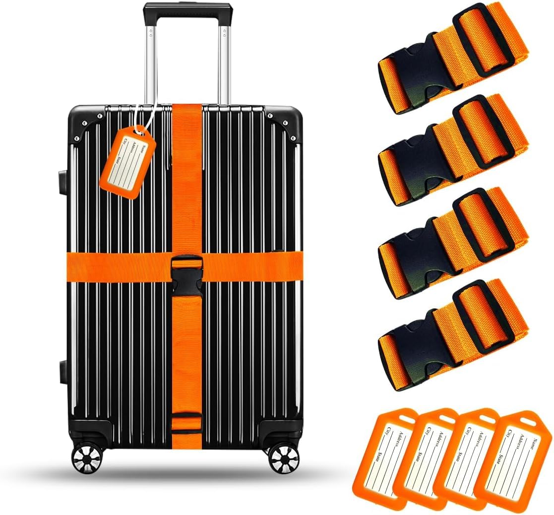 Hexwell Luggage Straps for Suitcases 79 Inch Length Adjustable Luggage Belt with Tags Easy to Identify Travel Luggage Strap (Orange, Pack - 4)-picture-10