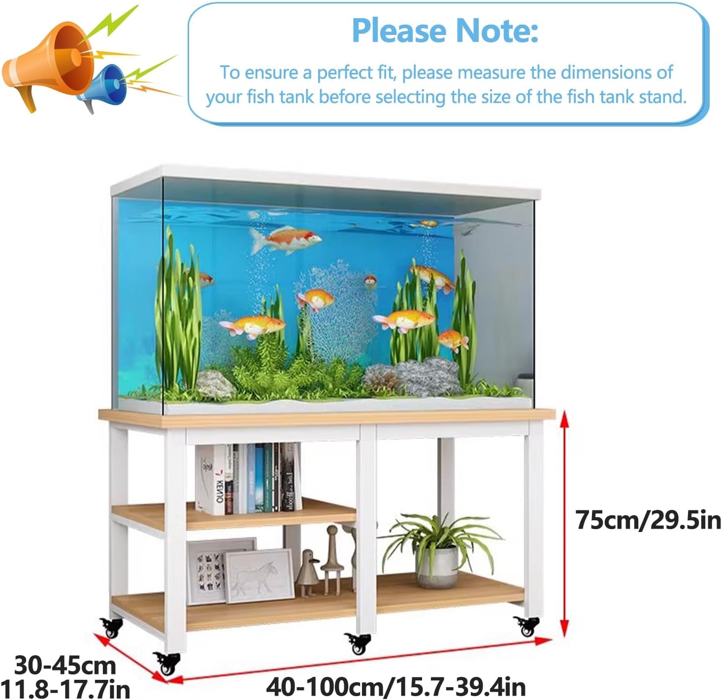 Fish Tank Stand with Wheels, Aquarium Stand, High Load Capacity 250kg/550lbs, Suitable for Living Rooms, Studies and Bedrooms(Black,40x30cm/15.7x11.8in)