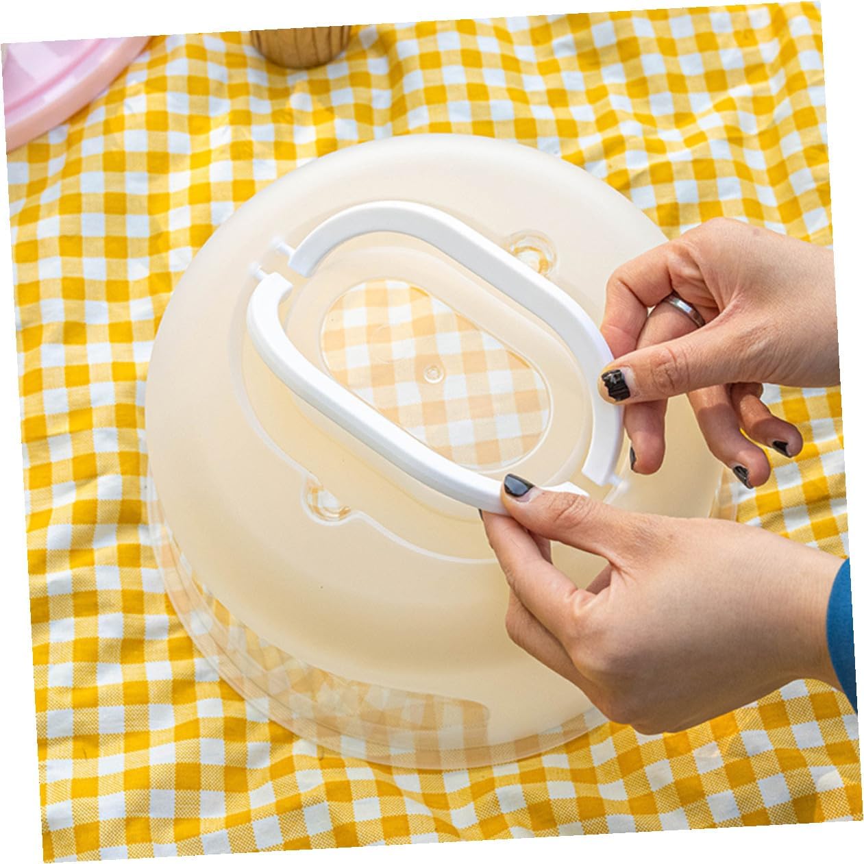 Reusable Portable Cake Carrying Box 8-inch White Raised Cake Display Box with Handle Birthday Packing Carrier for Party and Travel
