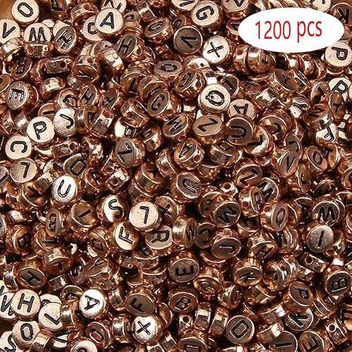 Miniatura 2 de Zsail Cuentas de letras, 1000 cuentas acrílicas del alfabeto, letras A-Z para hacer joyas (bg blanco - dorado)