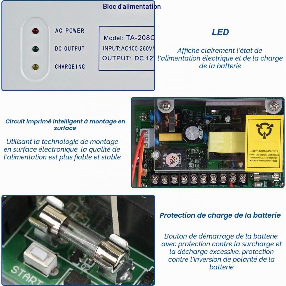 Boîte d'alimentation, AC 110-240V à DC 12V 5A Système de Contrôle d'Accès de Porte Alimentation à Découpage Contrôle UPS Boîte d'alimentation à Fréquence Variable