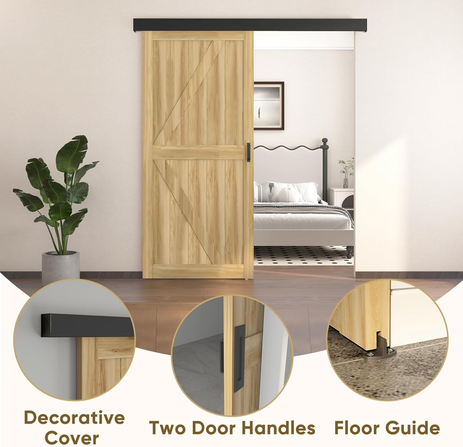 Barnsmith 6FT Sliding Barn Door Hardware Track Kit with Handles, Low Clearance Aluminium Alloy Box Rail Track, Black