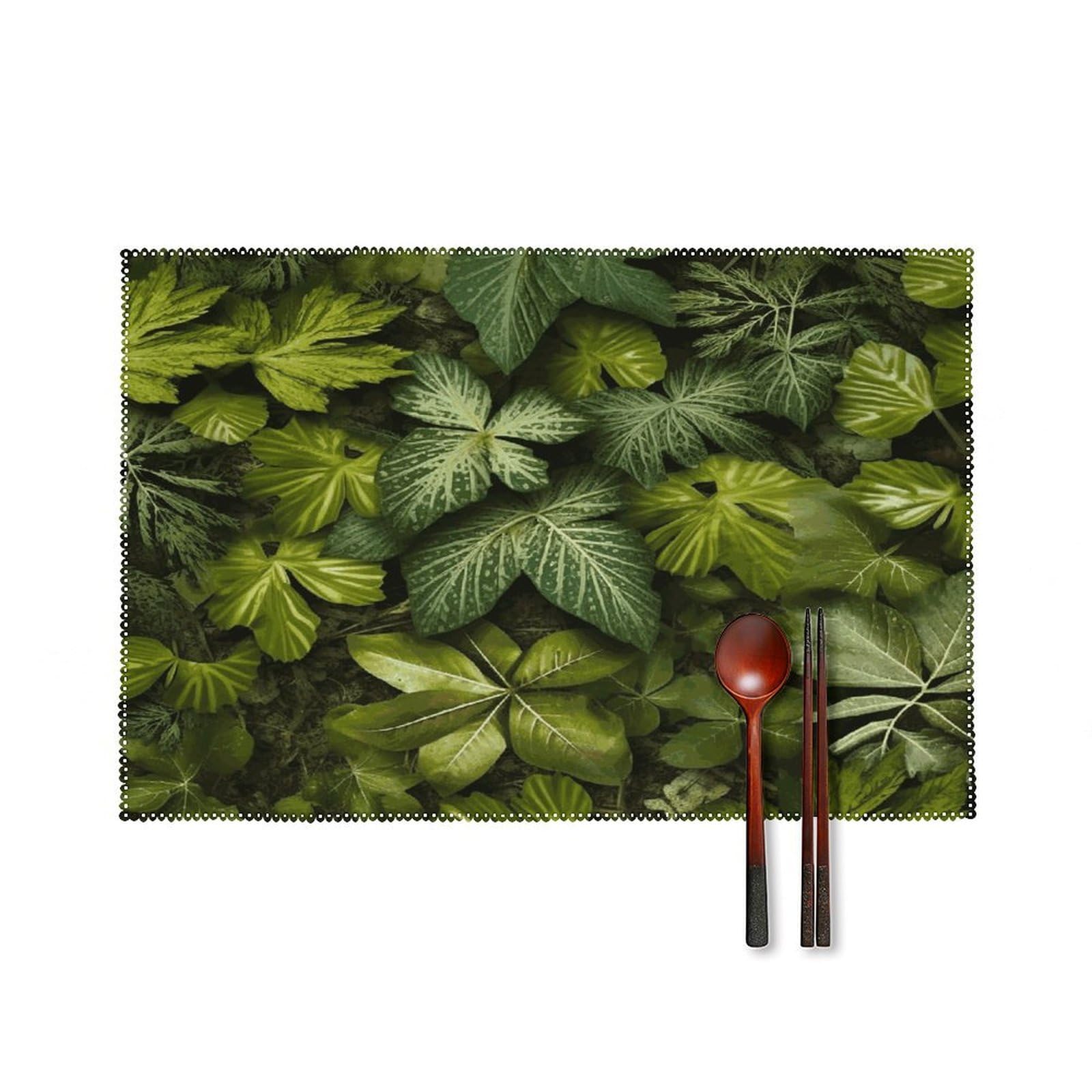 Fekiloot Style Green Leaves And Plants Placemats Set Of 6,Table Mat