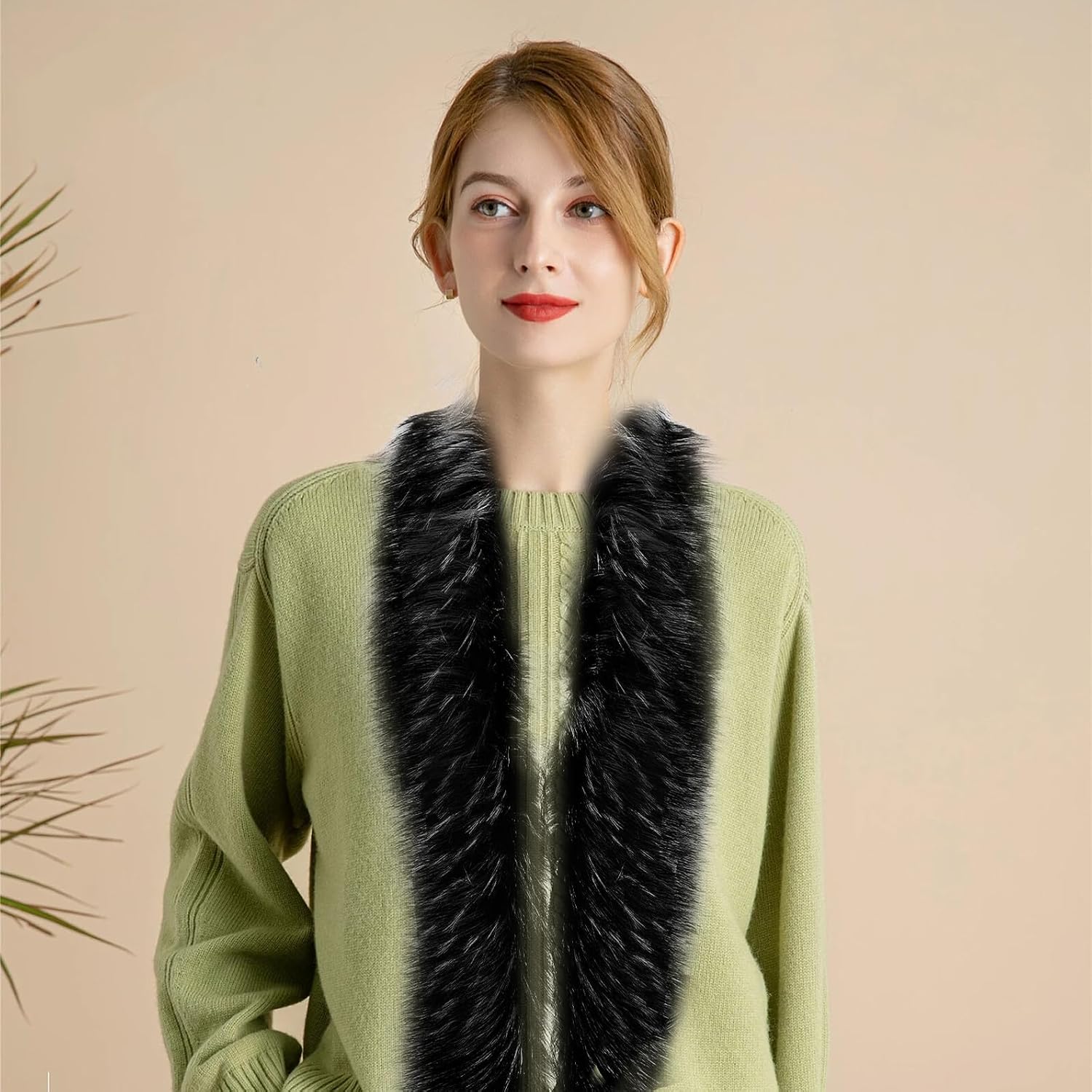 Mikikit Faux Fur Shawl Collar Winter Stole for Women Soft Lightweight Warm Wrap Scarf Wraps Elegant Thick Extended Neck Warmer for Cold Weather